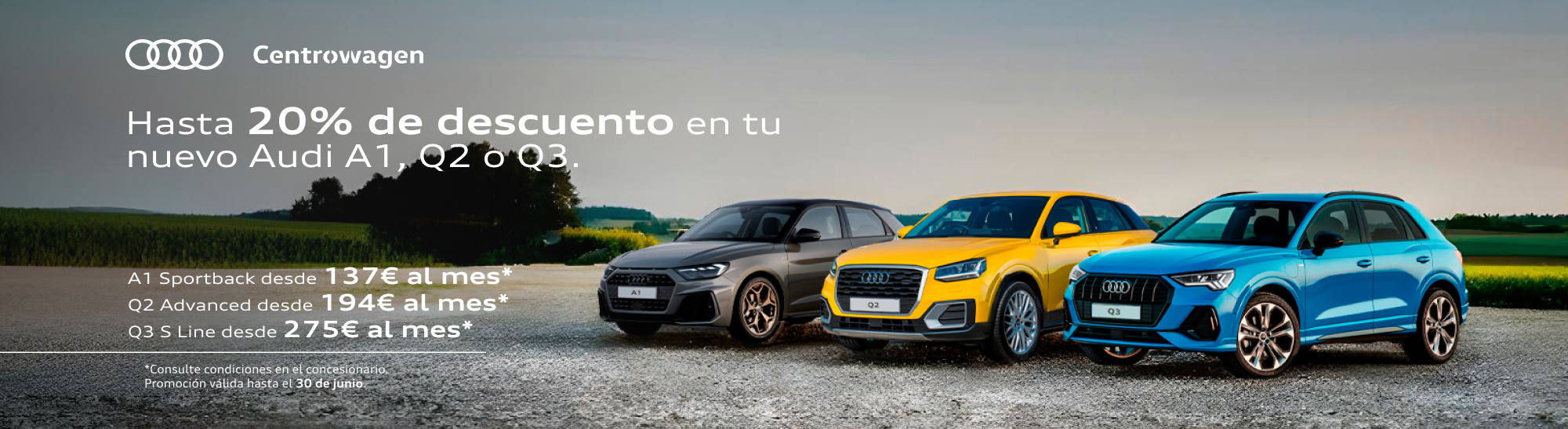Audi A1, Q2 y Q3 con hasta un 20 % de descuento. ¡Aprovecha esta oportunidad única en Centrowagen!