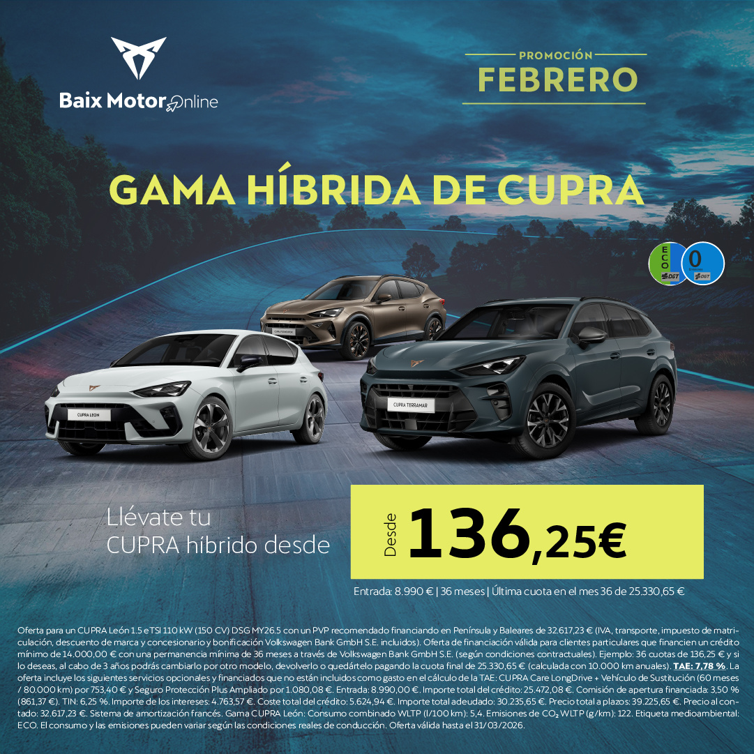 ¡Llévate tu CUPRA híbrido desde 136,25€/mes*!