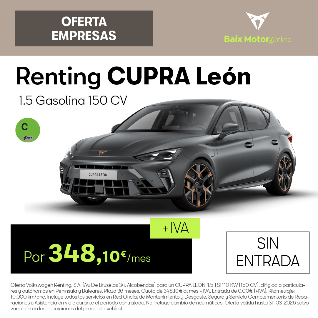 Renting Cupra León 150CV por 348,19€/mes ¡Sin entrada!