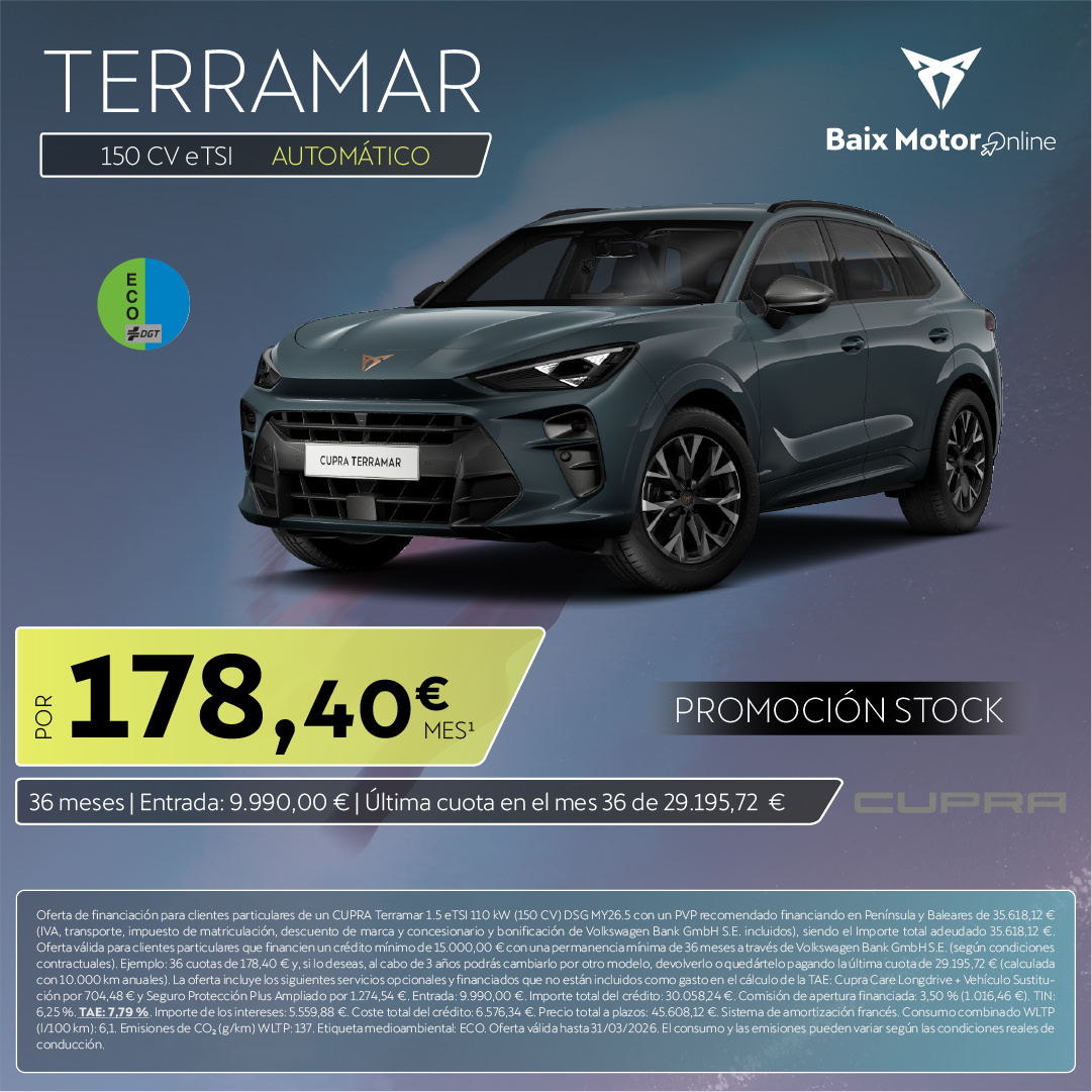 ¡Promoción stock! CUPRA Terramar por 178,40€/mes*