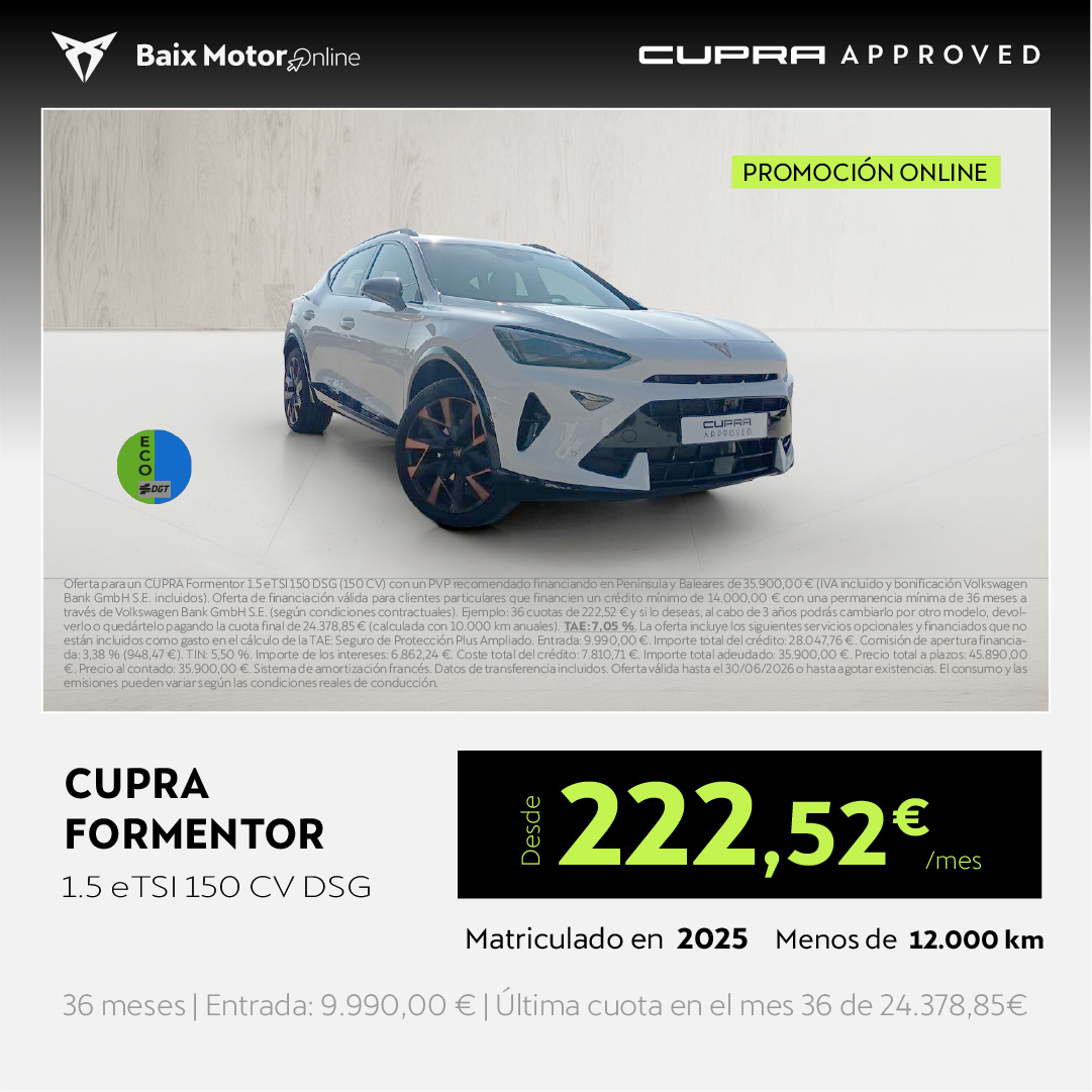 CUPRA Formentor eTSI 222,52€/mes*