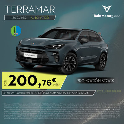 ¡Promoción stock! Nuevo CUPRA Terramar por 200,76 €/mes ¡Promoción stock! Nuevo CUPRA Terramar por 200,76 €/mes