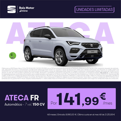 ¡Promoción! SEAT Ateca FR desde 141,99€/mes* ¡Promoción! SEAT Ateca FR desde 141,99€/mes*