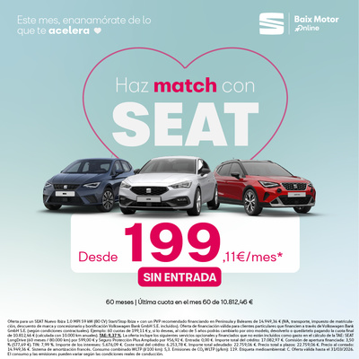 ¡Haz match con SEAT desde 199€/mes SIN ENTRADA! ¡Haz match con SEAT desde 199€/mes SIN ENTRADA!