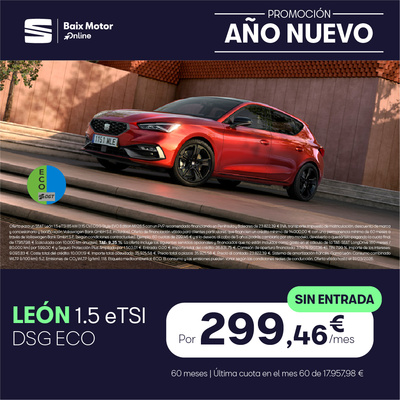 SEAT León eTSI DSG por 299€/mes ¡SIN ENTRADA! SEAT León eTSI DSG por 299€/mes ¡SIN ENTRADA!