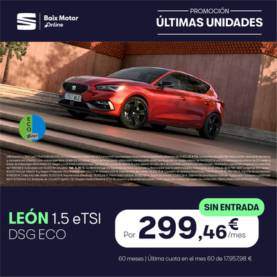 SEAT León eTSI DSG por 299€/mes ¡SIN ENTRADA! SEAT León eTSI DSG por 299€/mes ¡SIN ENTRADA!