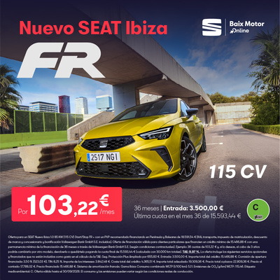 ¡Exclusivo Baix Motor! Nuevo SEAT Ibiza por 103,22 €/mes ¡Exclusivo Baix Motor! Nuevo SEAT Ibiza por 103,22 €/mes