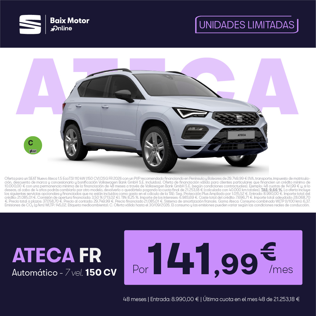 ¡Promoción! SEAT Ateca FR desde 141,99€/mes*