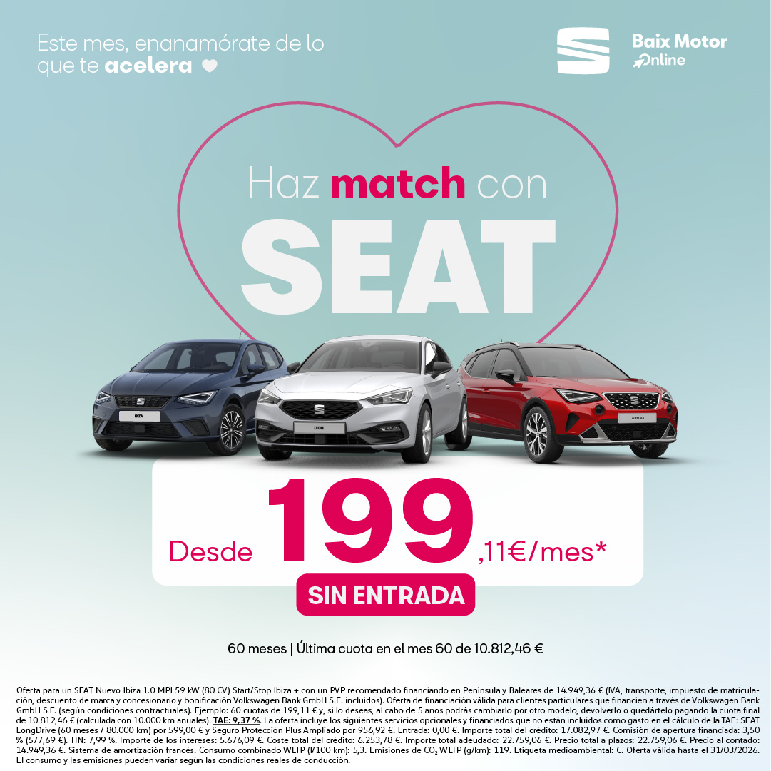 ¡Haz match con SEAT desde 199€/mes SIN ENTRADA!