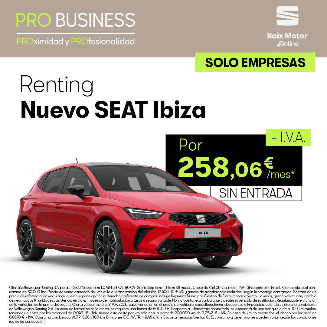 Renting Nuevo SEAT Ibiza por 258€/mes* Sin entrada