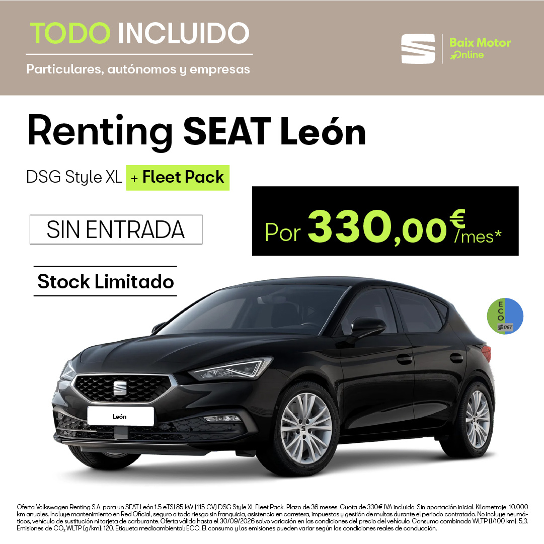 Oferta Seat León Renting  por 330€/mes* SIN ENTRADA