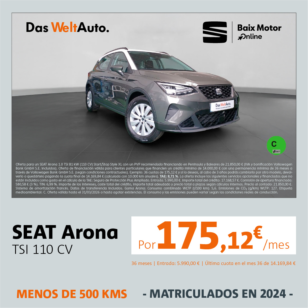 ¡Promoción SEAT Arona FR por 175€/mes*