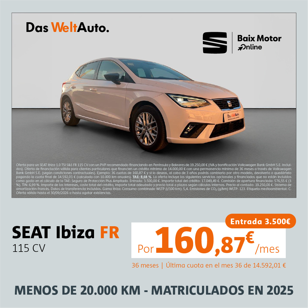 ¡Solo quedan 5! Seat Ibiza por 160,87€/mes*