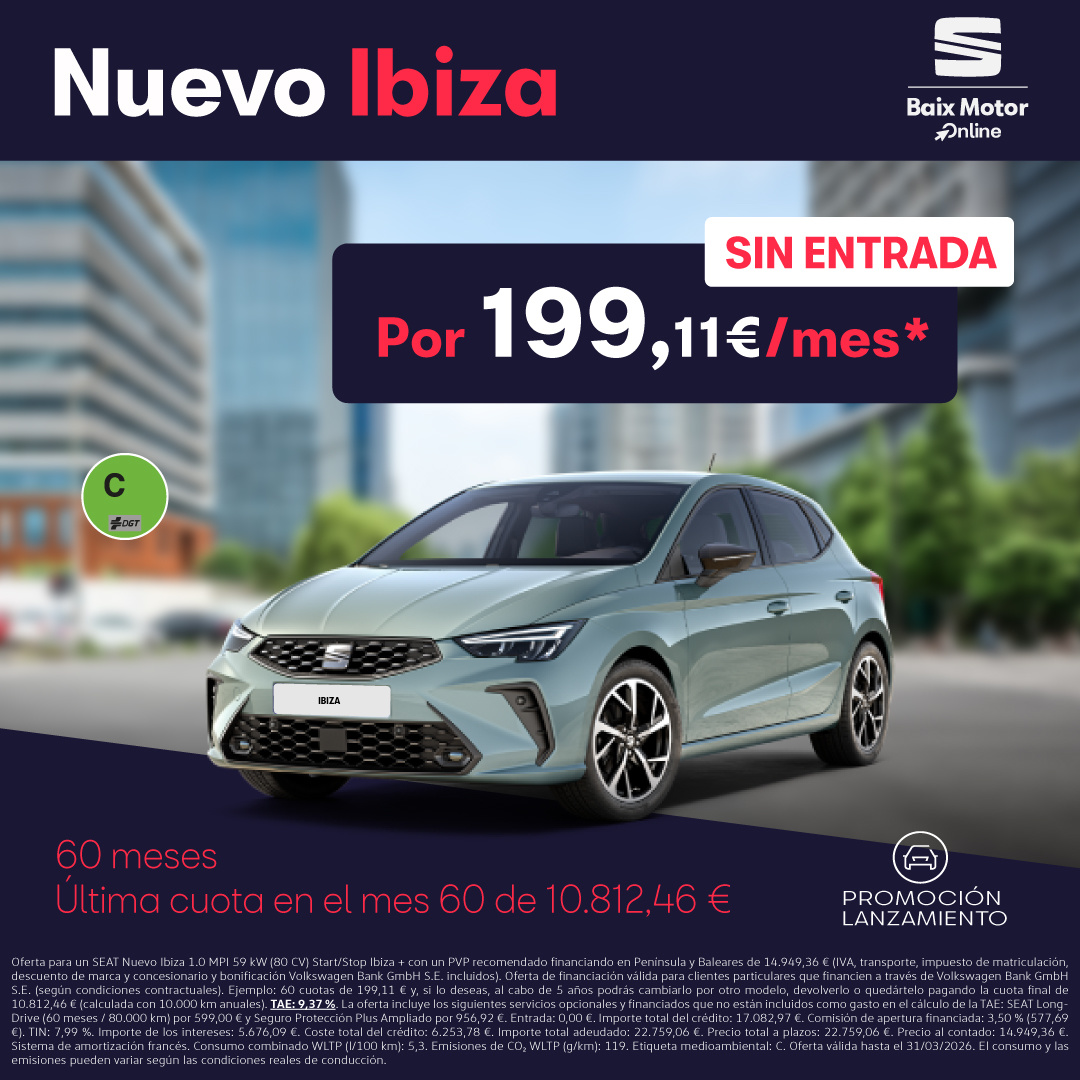 ¡SIN ENTRADA! SEAT Nuevo Ibiza por 199€/mes*