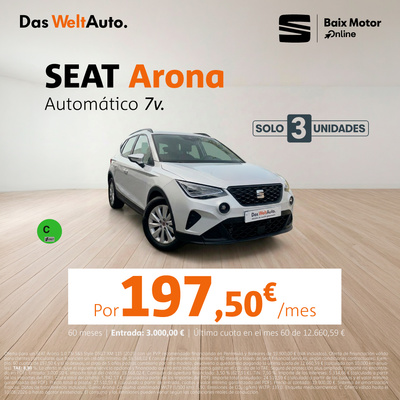 ¡Ocasión! SEAT Arona TSI por 197€/mes* ¡Ocasión! SEAT Arona TSI por 197€/mes*