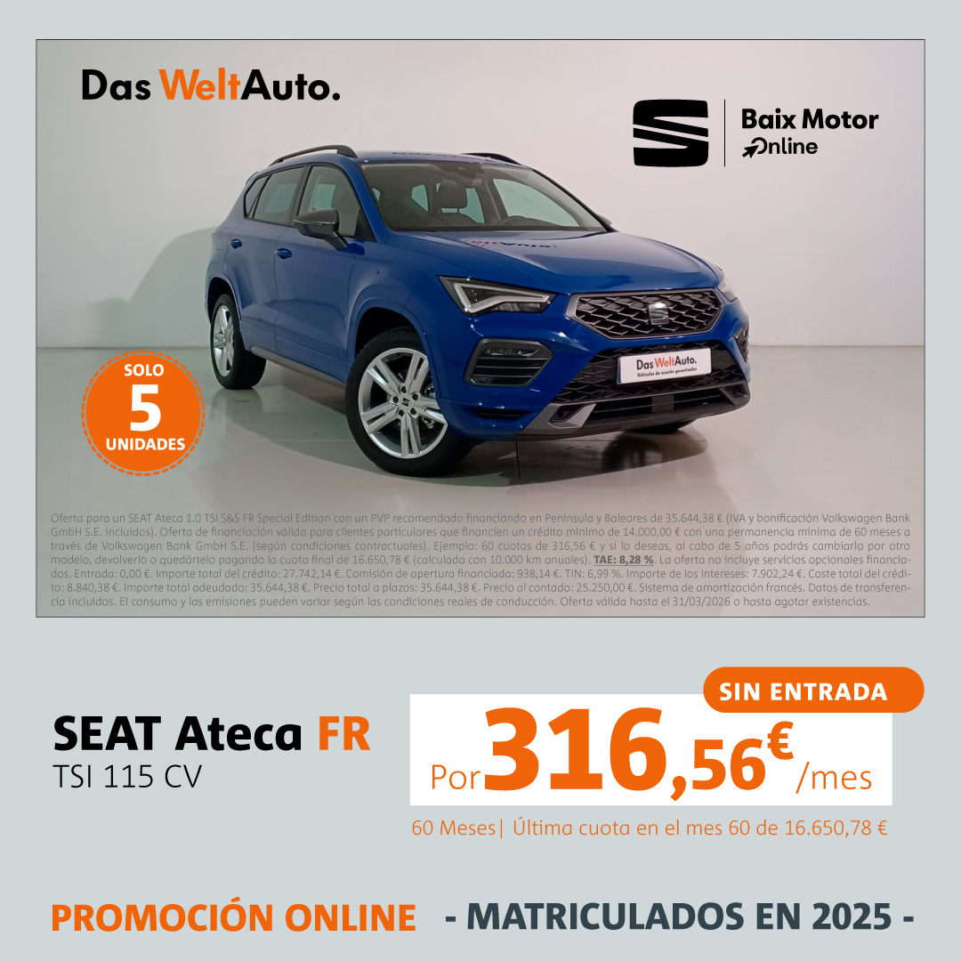 ¡Últimas unidades! Ateca FR por 316,56€/mes*