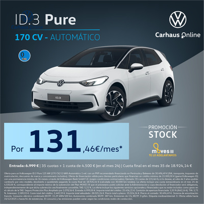 ¡Promoción Stock! ID.3 Automático por 131€/mes* ¡Promoción Stock! ID.3 Automático por 131€/mes*