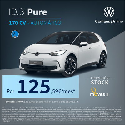 ¡Promoción Stock! ID.3 Automático por 125€/mes* ¡Promoción Stock! ID.3 Automático por 125€/mes*