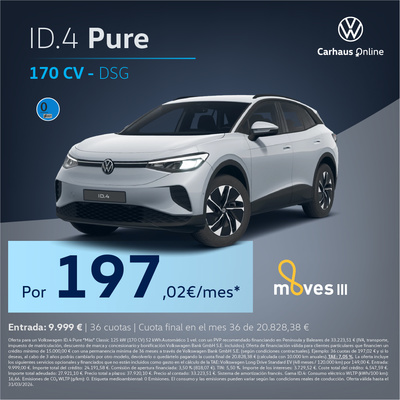 ¡Promoción Stock! ID.4 Pure por solo 197€/mes* ¡Promoción Stock! ID.4 Pure por solo 197€/mes*