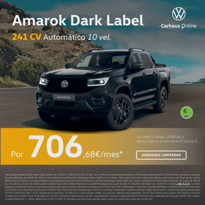 ¡Unidades limitadas! Volkswagen Amarok Dark Label 241 CV por 706,68 €/mes* ¡Unidades limitadas! Volkswagen Amarok Dark Label 241 CV por 706,68 €/mes*