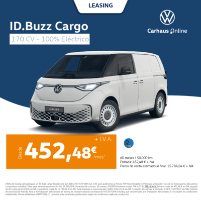 ¡Leasing! ID Buzz Cargo 170CV desde 452€/mes* ¡Leasing! ID Buzz Cargo 170CV desde 452€/mes*