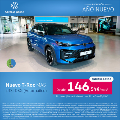 ¡Novedad! Nuevo T-Roc 2026 DSG desde 146/mes* ¡Novedad! Nuevo T-Roc 2026 DSG desde 146/mes*