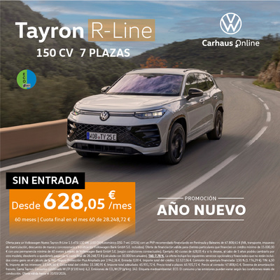 ¡Promoción año nuevo! Tayron R-Line desde 628€/mes* Sin Entrada ¡Promoción año nuevo! Tayron R-Line desde 628€/mes* Sin Entrada