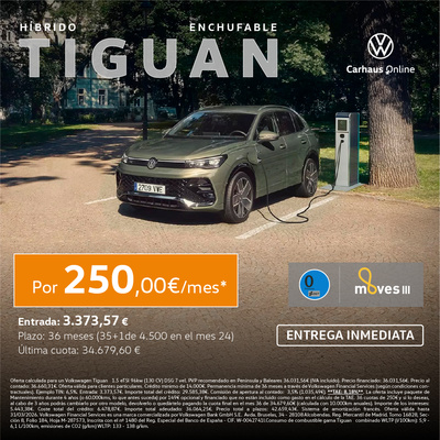 Tiguan Hibrido Enchufable por 250€/mes* con entrega inmediata Tiguan Hibrido Enchufable por 250€/mes* con entrega inmediata