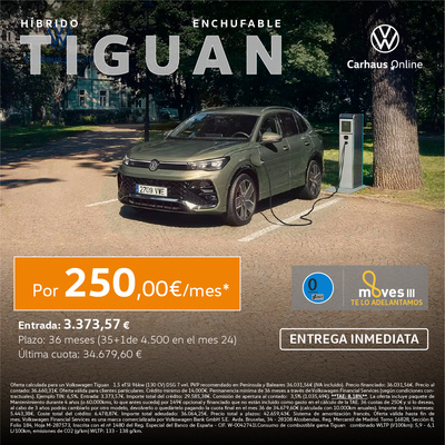 Tiguan Hibrido Enchufable por 250€/mes* con entrega inmediata Tiguan Hibrido Enchufable por 250€/mes* con entrega inmediata