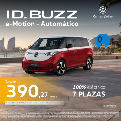 ¡100% eléctrico y 7 plazas! ID. Buzz desde 390,27 €/mes ¡100% eléctrico y 7 plazas! ID. Buzz desde 390,27 €/mes