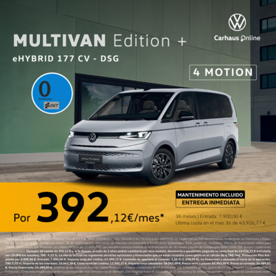 ¡Entrega inmediata! Multivan eHybrid 4MOTION por 392,12€/mes* ¡Entrega inmediata! Multivan eHybrid 4MOTION por 392,12€/mes*