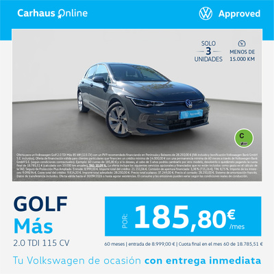 ¡Solo 3 unidades! Golf Más por 185,80€/mes ¡Solo 3 unidades! Golf Más por 185,80€/mes