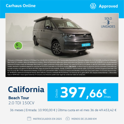¡Llévatela ahora! California Beach Tour desde 397,66 €/mes* ¡Llévatela ahora! California Beach Tour desde 397,66 €/mes*