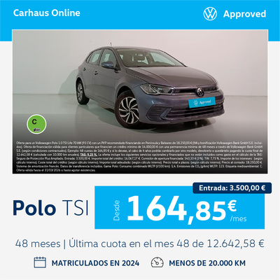 ¡Ocasión! Polo TSI desde 164,85€/mes* ¡Ocasión! Polo TSI desde 164,85€/mes*