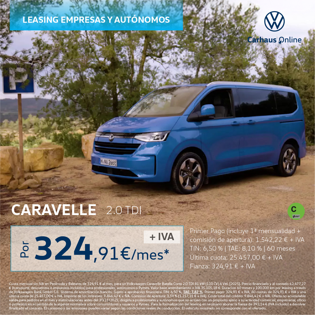 ¡Leasing! Consigue tu Caravelle por 324,91€/mes*