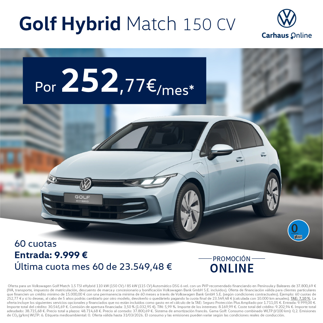 ¡Promoción! Golf e-HYBRID Automático desde 252€/mes*