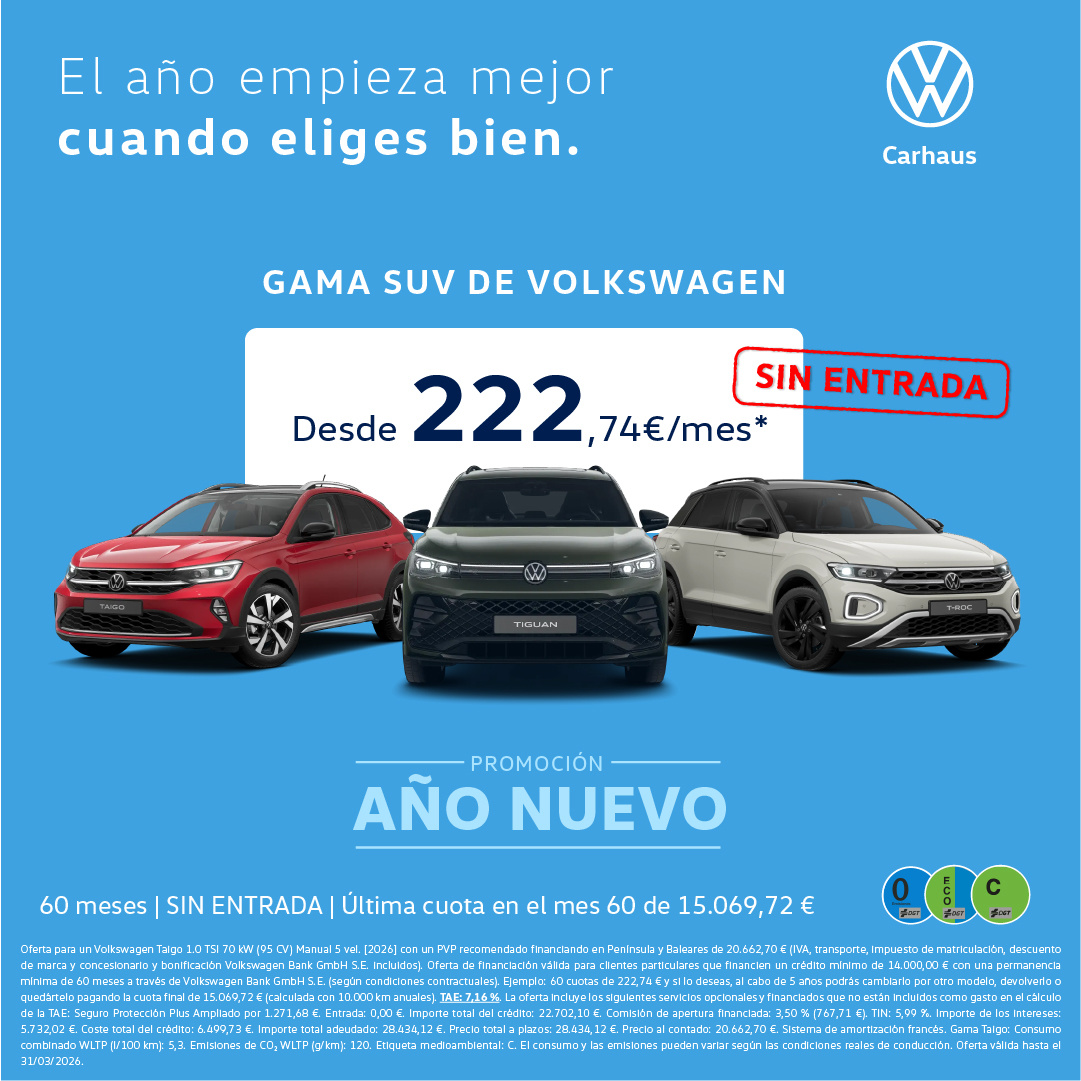 Comienza el año con tu SUV Volkswagen desde 222€/mes