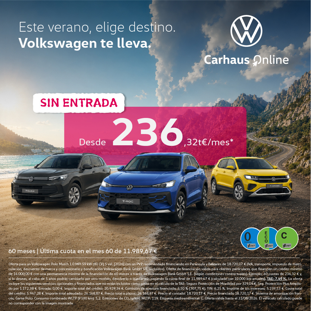 ¡Sin entrada! Estrena tu Volkswagen desde 236,32€/mes