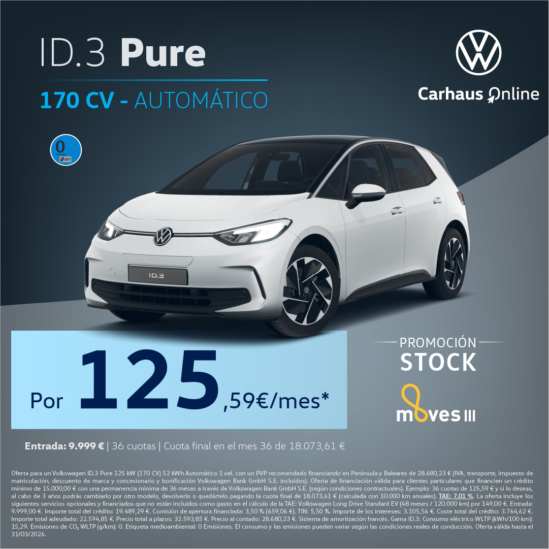 ¡Promoción Stock! ID.3 Automático por 125€/mes*