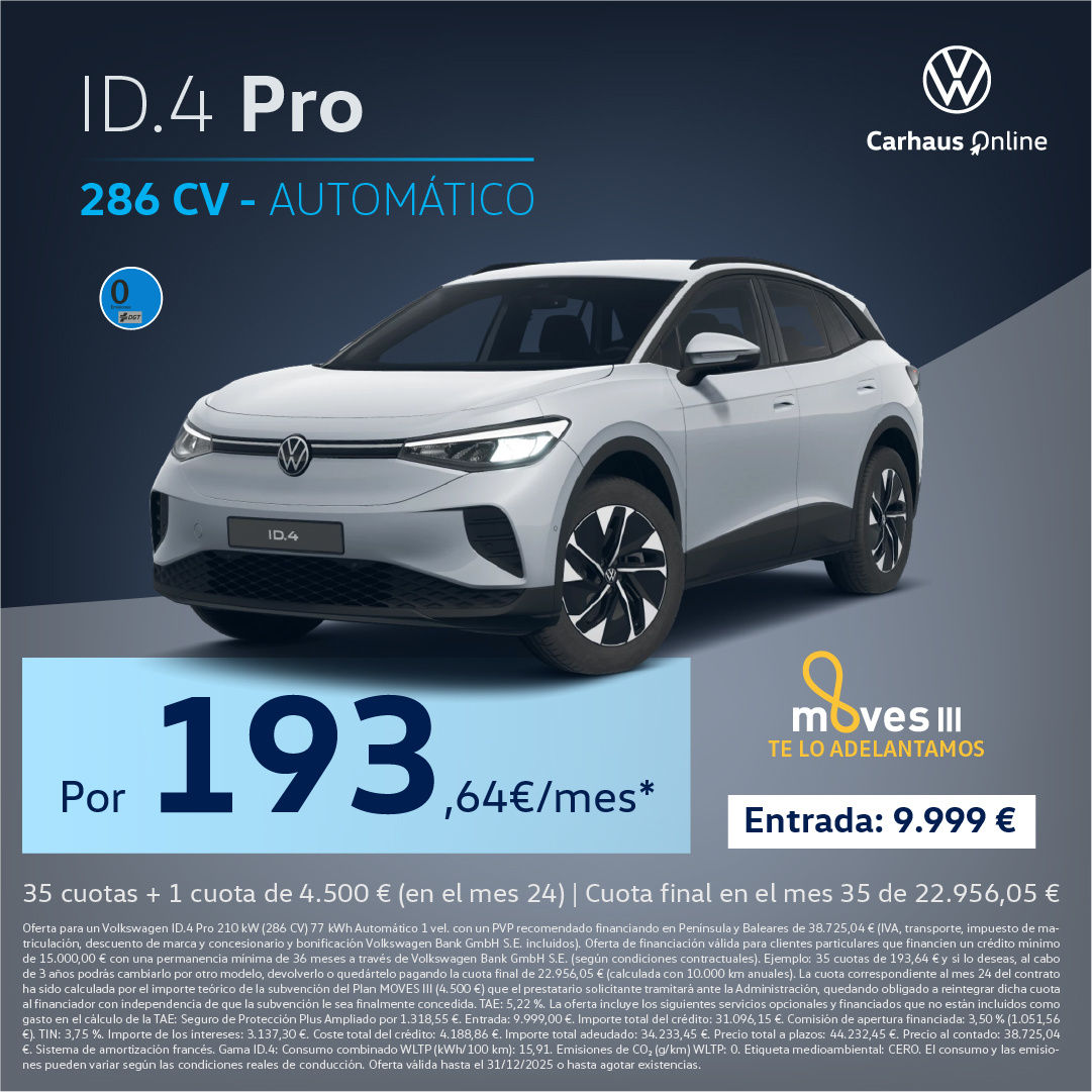 ¡Promoción Stock! ID.4 Pro por 194€/mes*
