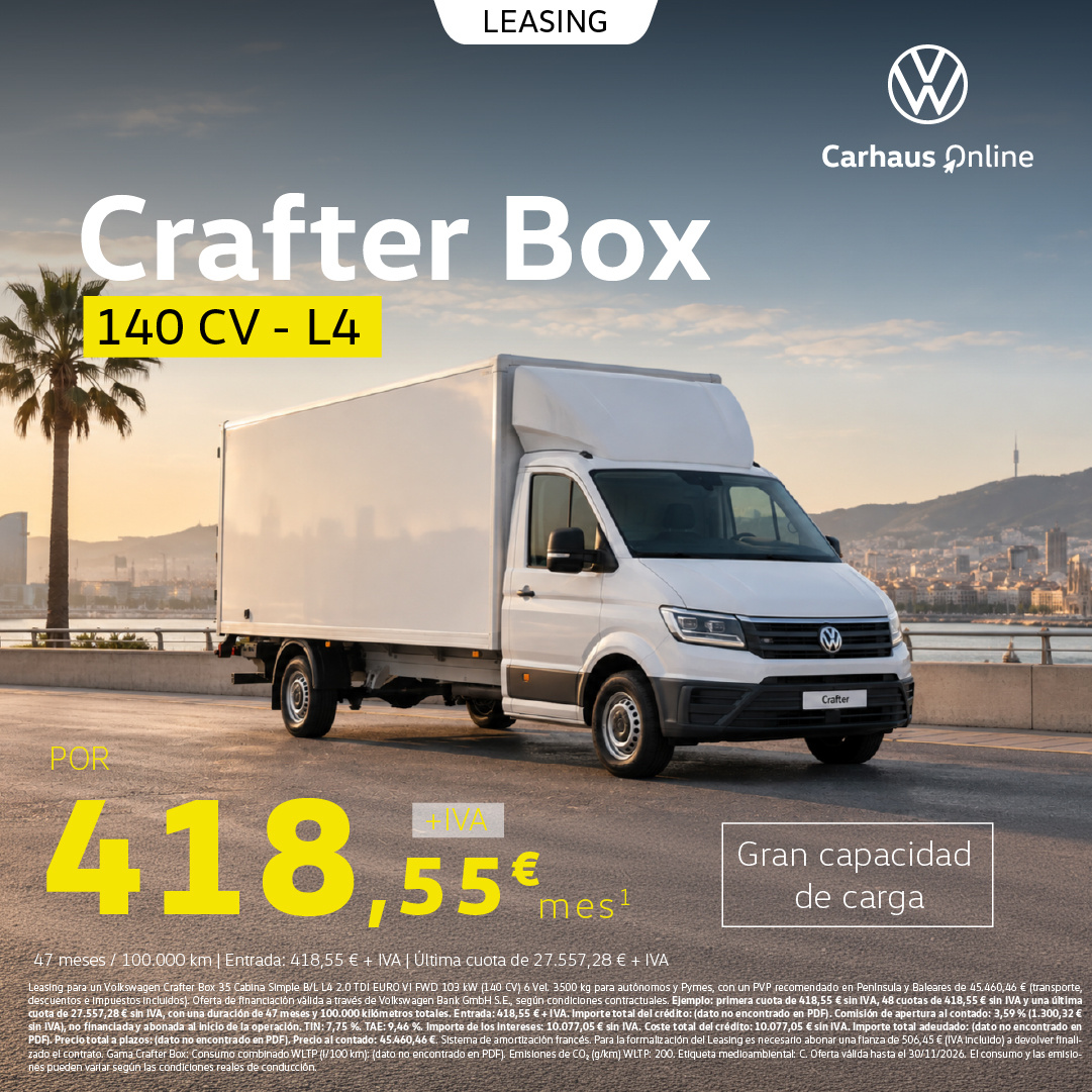 ¡Gran capacidad de carga! Crafter Box por 418,55 €/mes + IVA
