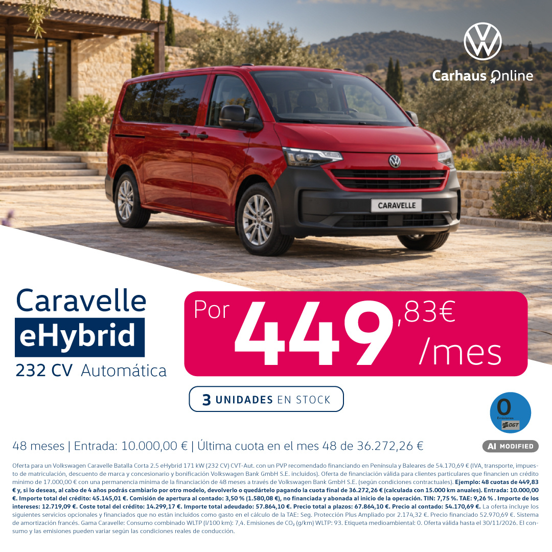 ¡Solo 3 unidades! Caravelle eHybrid por 449,83€/mes*