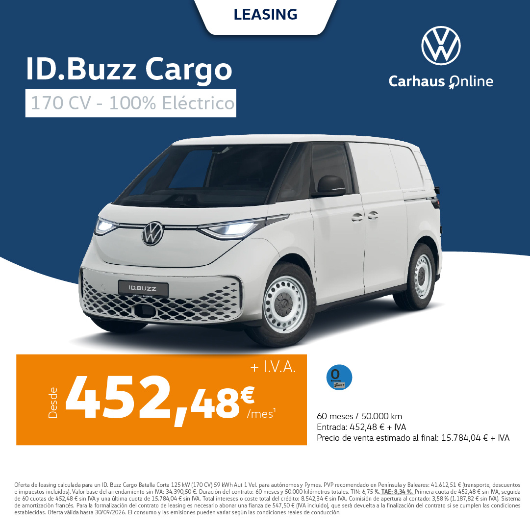 ¡Leasing! ID Buzz Cargo 170CV desde 452€/mes*