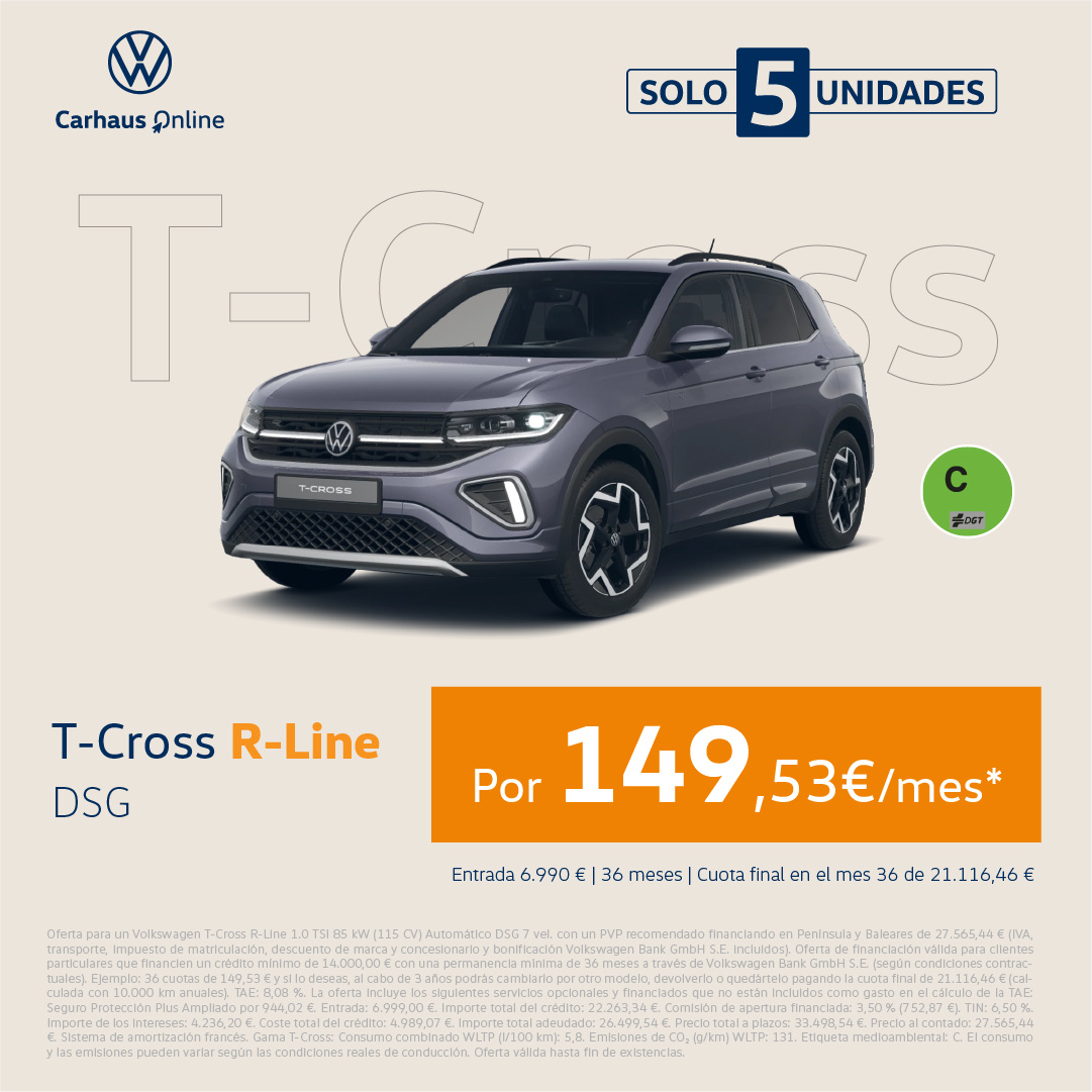 ¡Hazte con él! T-Cross R-Line Automático por 149€/mes*