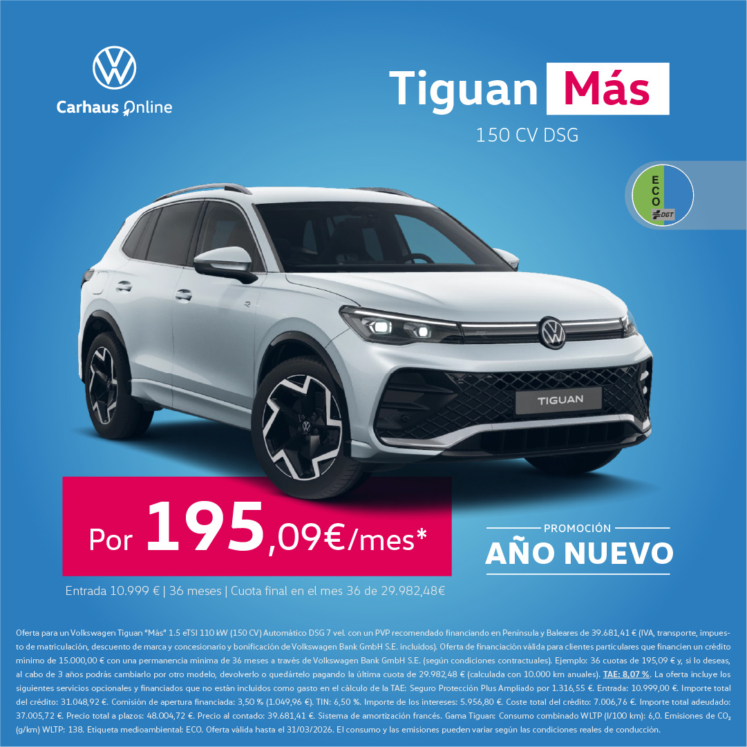 Este Año Nuevo consigue tu Tiguan Más por 195€/mes*