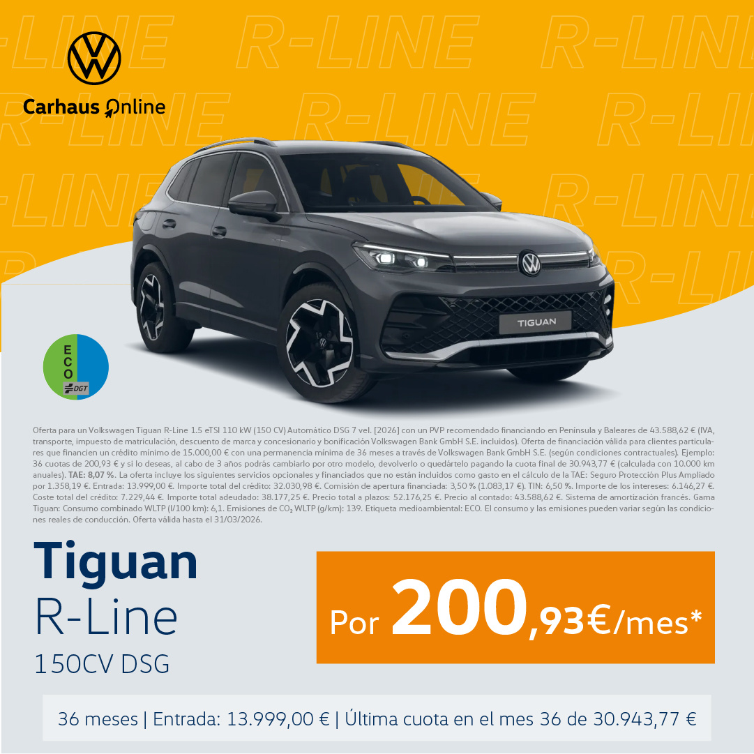 ¡Solo Online! Tu Tiguan R-Line por 200€/mes*
