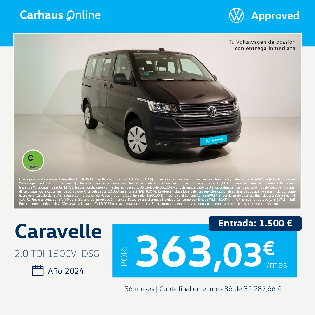 ¡Ocasión! Caravelle desde  386,03€/mes*