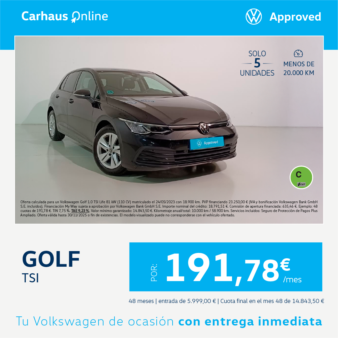 ¡Ocasión! Llévate un Golf desde 191,78€/mes* ¡Ocasión! Llévate un Golf desde 191,78€/mes*