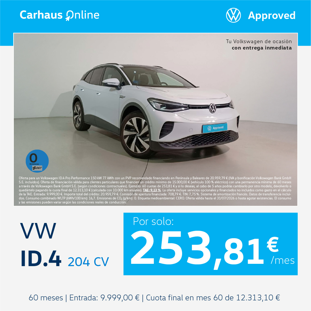Tu ID.4 por solo 253€/mes* con entrega inmediata