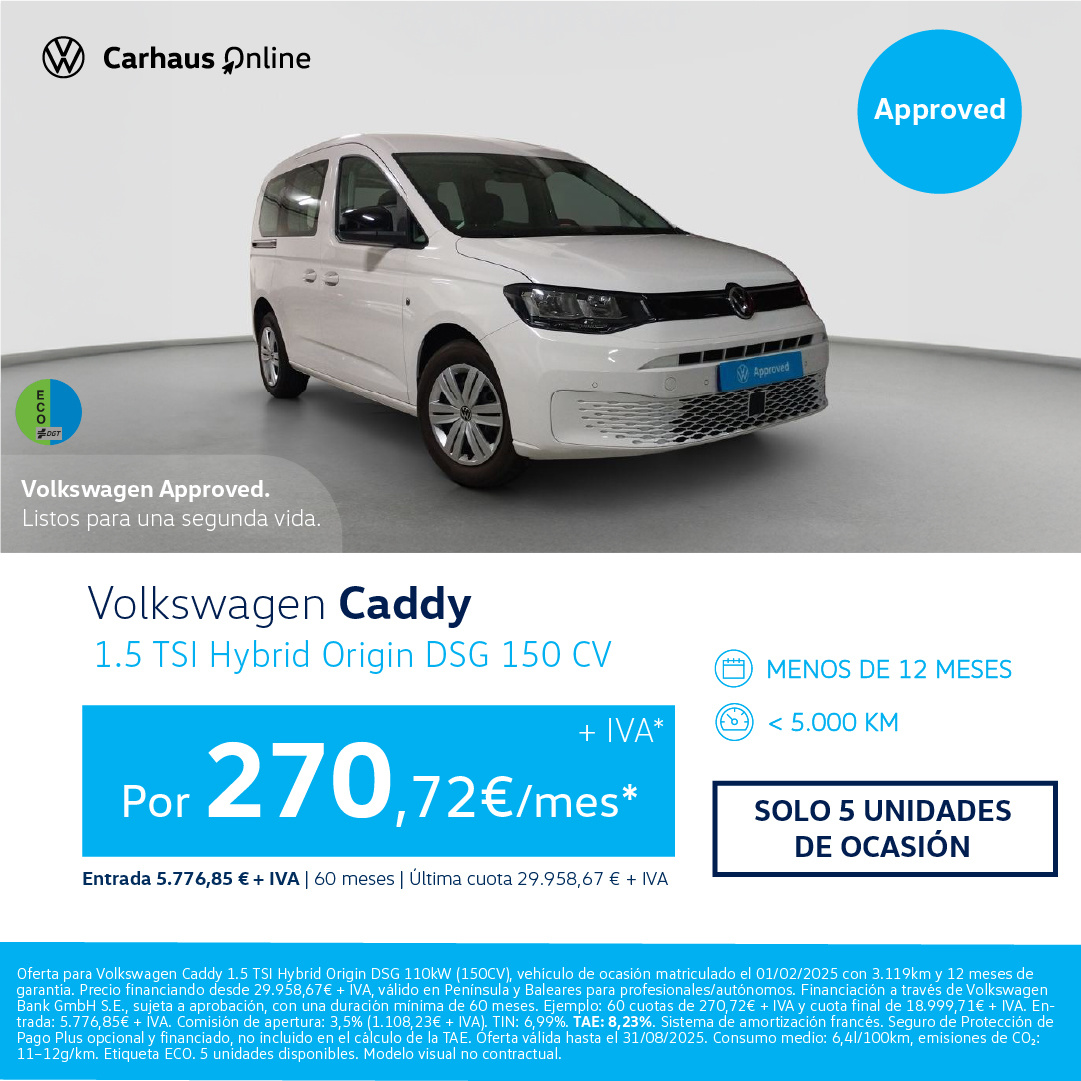 ¡Ocasión! Caddy  Origin híbrida por 270,72€/mes*